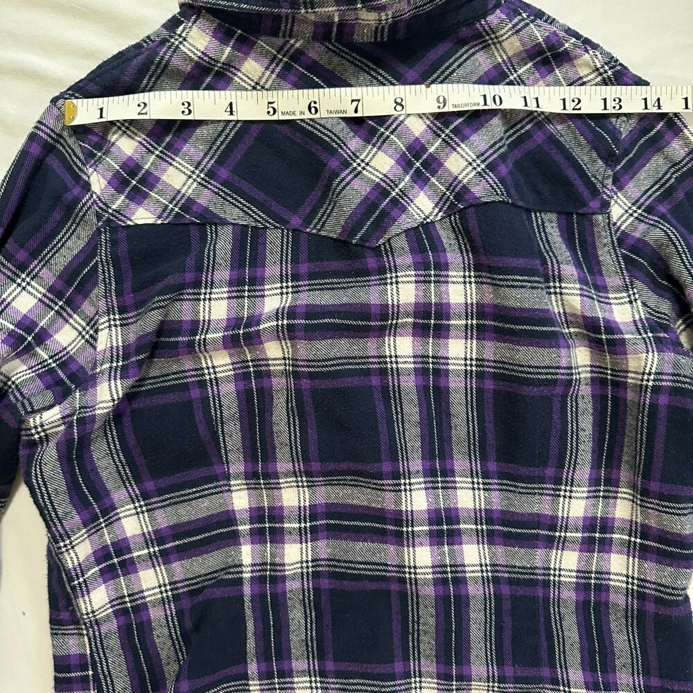 Forever 21 Purple Plaid Western Flannel Shirt - 100% Cotton - Size Small Petite - Picture 7 of 10